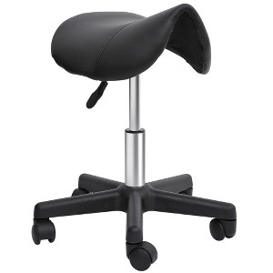 HOMCOM Rolling Saddle Stool, Swivel Salon Chair, Ergonomic Faux Leather Stool, Adjustable Height with Wheels for Spa, Salon, Massage, Office, Black - 1 of 4