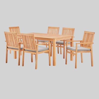 Farmstay 7pc Outdoor Patio Teak Wood Dining Set - Taupe - Modway