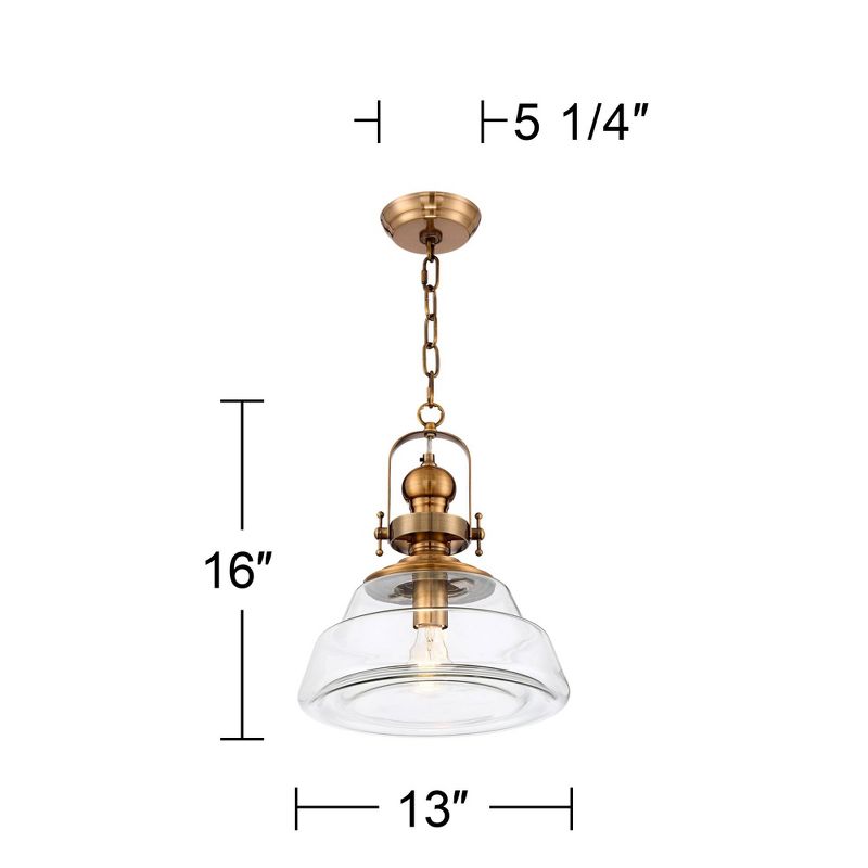 Possini Euro Design Antique Brass Pendant Lighting 13" Wide Modern Industrial Clear Glass Shade Fixture for Dining Room Living Foyer Kitchen Island, 4 of 9