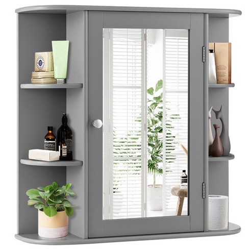 Costway Bathroom Wall Mount Storage Cabinet Single Door w/Height Adjustable  Shelf Grey