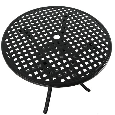 Black Round Cast Aluminum Outdoor Patio Dining Table with Umbrella Hole