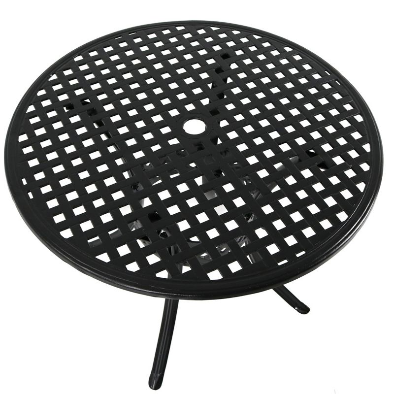 Sunnydaze Round Lattice Design Cast Aluminum Outdoor Patio Table with Umbrella Hole, Black, 6 of 10