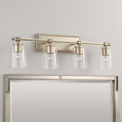 Brushed Champagne 4-Light Vanity with Clear Glass Shades