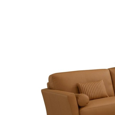 68" Saddle Tan Leather Loveseat with Metal Legs