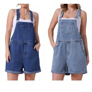 INSPIRE CHIC Women's Denim Overall Casual Outfits Adjustable Strap Bib Romper Jean Shorts 2 Packs - 1 of 4