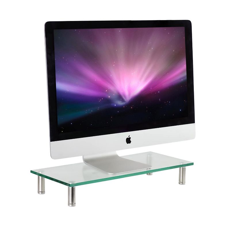 Mount-It! Clear Glass Monitor Stand Computer Desktop Riser, Tempered Glass, Fits 24, 27, 30, 32 Inch Screens, 66 Lbs. Capacity, 4 of 9