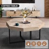 Sapphtopaz Octagonal Retro Splicing Farmhouse Coffee Table for Living Room, Modern Coffee Table with Cross Metal Legs, Wood Living Room Table - 4 of 4