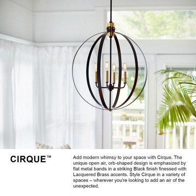 Cirque Modern Black Orb Pendant with Lacquered Brass Accents