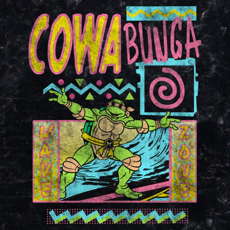 Juniors Womens Teenage Mutant Ninja Turtles Distressed Retro Cowabunga Michelangelo T-Shirt, 2 of 5