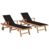 vidaXL Sun Lounger Set of 2 Teak wood with black cushion Solid teak wood - 2 of 4