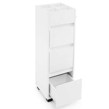 Costway Bathroom Floor Cabinet with 3 Drawers 4 Compartments 2-Side Available Towel Shelf White