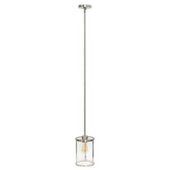 1-Light 9.25" Modern Farmhouse Adjustable Hanging Cylindrical Clear Glass Pendant Fixture with Metal Accent - Lalia Home
