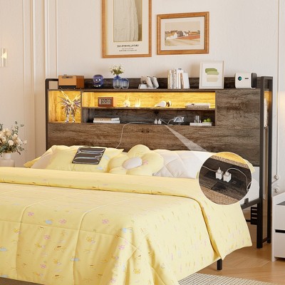 Aheaplus Storage Headboard with Led Lights & Charging Station