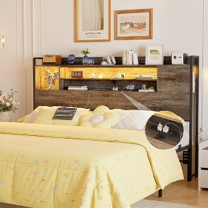 Aheaplus Storage Headboard with Led Lights & Charging Station - 1 of 4