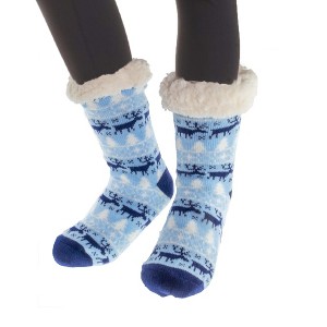 5 Star Super Deals Christmas Fuzzy Faux Shearling Socks, Warm Thick Fleece Thermal w/ Nonslip Grippers, Christmas Stockings - 2 Pairs - 1 of 4