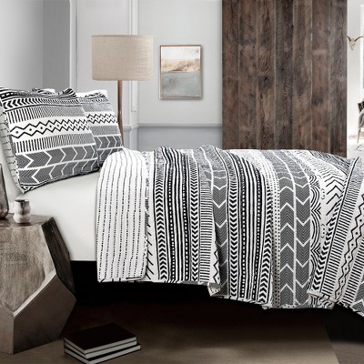 King 3pc Monique Stripe Quilt Set Navy/White - Lush Décor