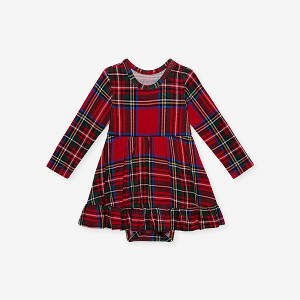 Toddler Red Tartan Plaid Ruffled Twirl Bodysuit Dress - Posh Peanut - 1 of 4