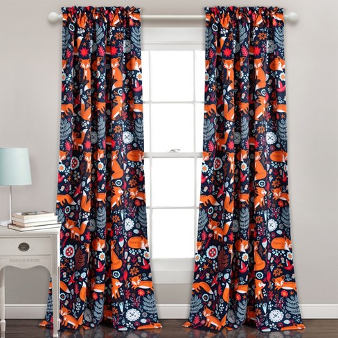 Pixie Fox Curtain Panels Navy Orange Lush Dcor Target
