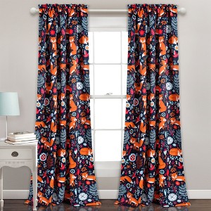 Pixie Fox Curtain Panels Navy/Orange- Lush Decor, Blue