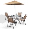 Crestlive Products 6 PCS Patio Dinning Set 4 Folding Chairs Square Tempered Glass Table and Umbrella Set - 2 of 4