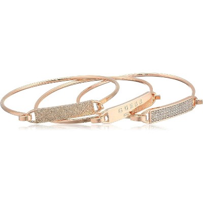 3 Piece Rose Gold Tone ID Tension Bangle Set for Women with Modern Design