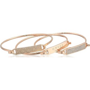 3 Piece Rose Gold Tone ID Tension Bangle Set for Women with Modern Design - 1 of 4