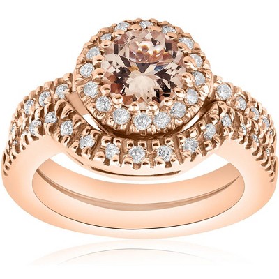 Pompeii3 1 3/8 Ct Morganite & Diamond Engagement Ring Set 14K Rose Gold