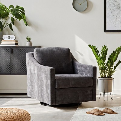 Large Swivel Barrel Chair,Swivel Accent Linen Fabric Armchair,Accent Back Chair Linen Arm Chair Armchair-Cuddlewood