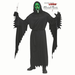 Fun World Adult Ghostface Flourescent Green Mask Costume - Size One Size Fits Most - Black - 1 of 2