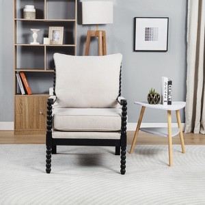 SEYNAR Mid Century Boucle Uplostered Wood Accent Armchair with Cushion - 1 of 4