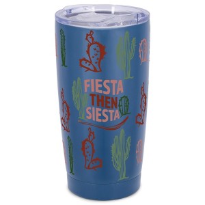 Elanze Designs 20 oz Stainless Steel On the Go Insulated Travel Tumbler With Push Top Lid, Fiesta Then Siesta Succulent Cactus Blue - 1 of 4