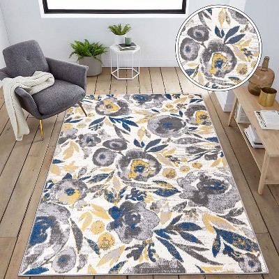 Vintage Floral Cream Synthetic Rectangular Area Rug 7'10" x 10'