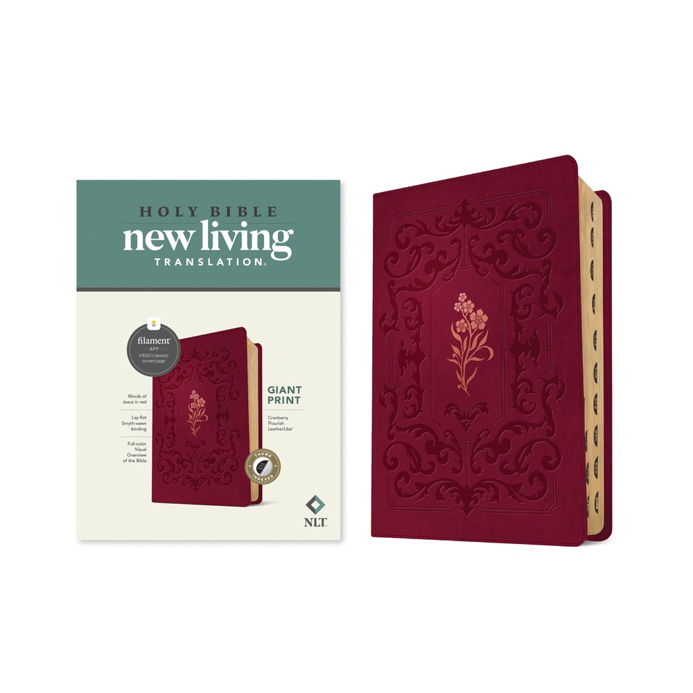 NLT Giant Print Bible, Filament Enabled (Leatherlike, Cranberry Flourish, Indexed, Red Letter) - Large Print (Leather Bound)