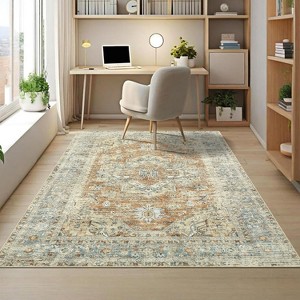 Area Rug Vintage Medallion Carpet Washable Rug Stain Resistant Throw Carpet Non Shedding Low Pile Folding Floor Cover - 1 of 4