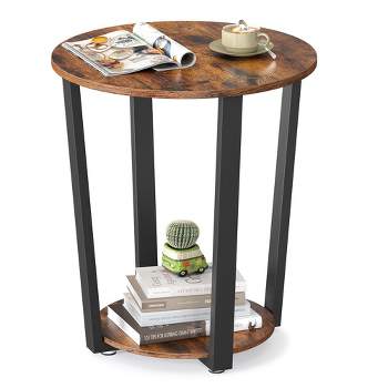 VASAGLE End Table, Round Side Table with Storage Shelf, Easy Assembly, Industrial Accent Furniture with Steel Frame