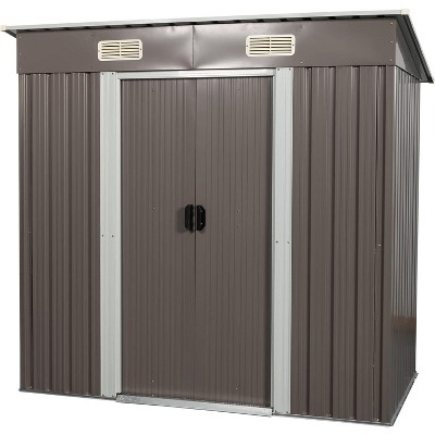Acekool 6x4FT Outdoor Metal Storage Shed with Floor Frame, UV Resistant Waterproof Steel, Sloped Roof & Lockable Sliding Doors for Backyard