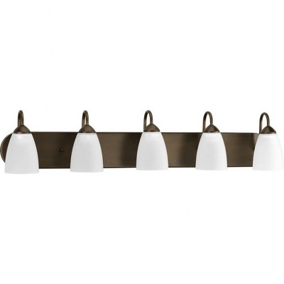Progress Lighting Gather 5-Light Bath Bracket, Antique Bronze, Etched Glass Shades