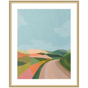 Kate and Laurel Framed Art Beautiful Landscape with Road by July Art Prints, 34x42, Florence Gold - 1 of 4