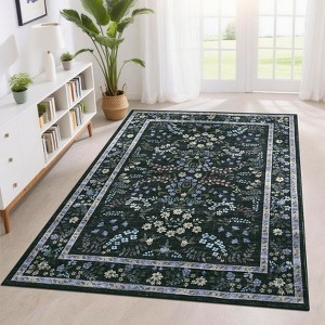 Washable Rugs for Living Room, Large Modern Floral Accent Rug, Foldable Carpet with Non-Slip Backing, Easy to Clean for Bedroom - 1 of 4
