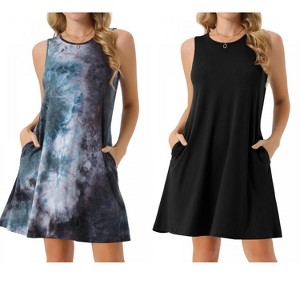 INSPIRE CHIC Women's Tie Dye Tank Beach Casual Sleeveless Loose Tshirt Sundress with Pockets 2 Packs - 1 of 4