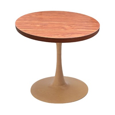LeisureMod Bristol 27" Round Dining Table with MDF Top and Natural Wood Steel Pedestal Base for Modern Kitchen and Dining Room