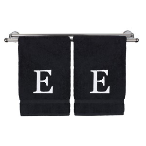 BC BARE COTTON Monogrammed Hand Towel, 100% Turkish Cotton - Set of 2 - Black - White Block - 1 of 3