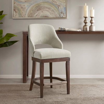 Elegant Transitional Cream Upholstered Swivel Counter Stool