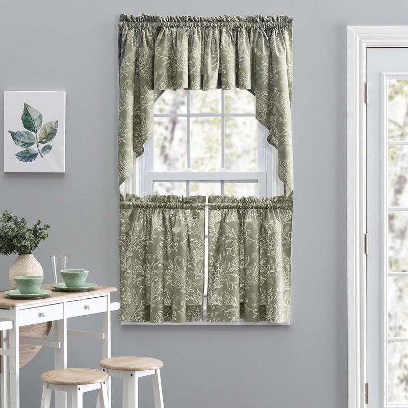 Ellis Curtain Lexington Leaf Pattern on Colored Ground Tailored Swags 56"x36" Sage, 2 of 6