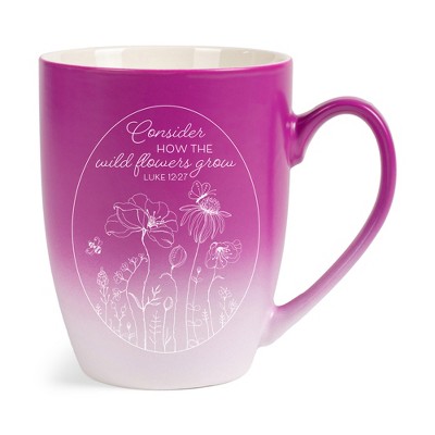 Elanze Designs Consider How The Wild Flowers Grow Two Toned Ombre Matte Pink and White 12 ounce Ceramic Stoneware Coffee Cup Mug