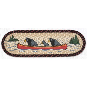 Earth Rugs Rustic Bears Canoeing Oval Stair Tread – 27"x8.25" Handwoven Jute - 1 of 3