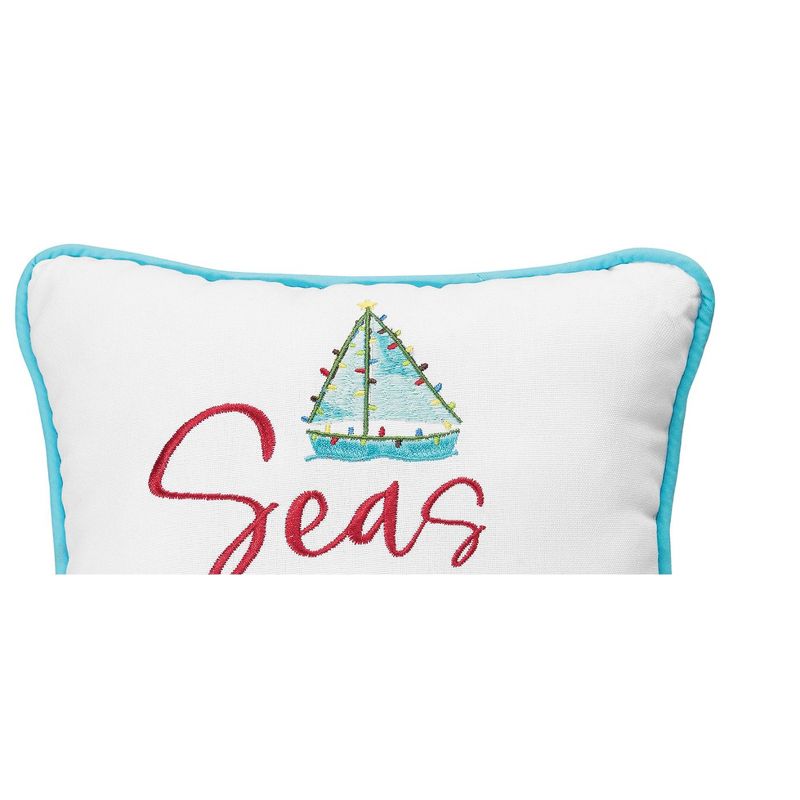 C&F Home 10" X 10" Coastal "Seas And Greetings" Embroidered Petite Accent Throw Pillow Decoration Christmas Throw Pillow, 2 of 5