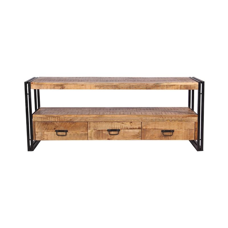 Industrial Reclaimed Wood and Iron 3 Drawer Console TV Stand for TVs up to 65&#34; Brown - Timbergirl, 3 of 6