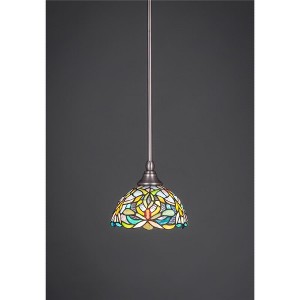 Toltec Lighting Any 1 - Light Pendant in  Brushed Nickel with 7" Kaleidoscope Art Glass Shade - 1 of 1