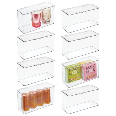 mDesign Plastic Kitchen Pantry, Fridge Storage Organizer Box, Hinged Lid, Clear